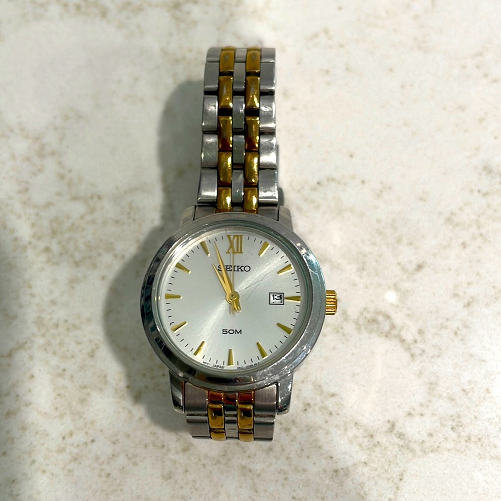 Seiko ladies watch, 50m, two-tone stainless steel bracelet